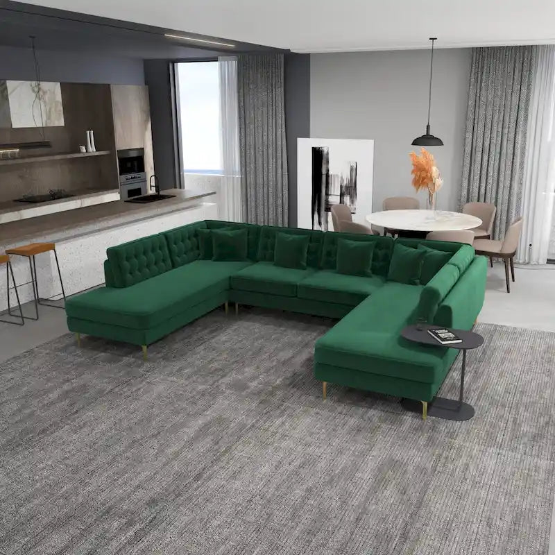 Cales Modern Living Room U-Shaped Velvet Corner Sectional Couch