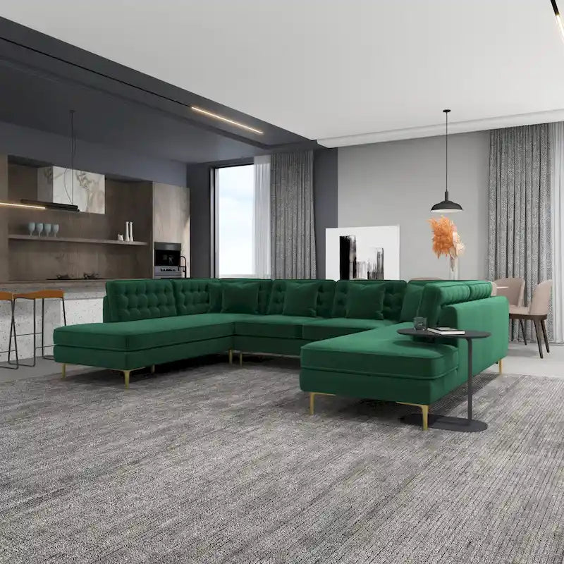 Cales Modern Living Room U-Shaped Velvet Corner Sectional Couch