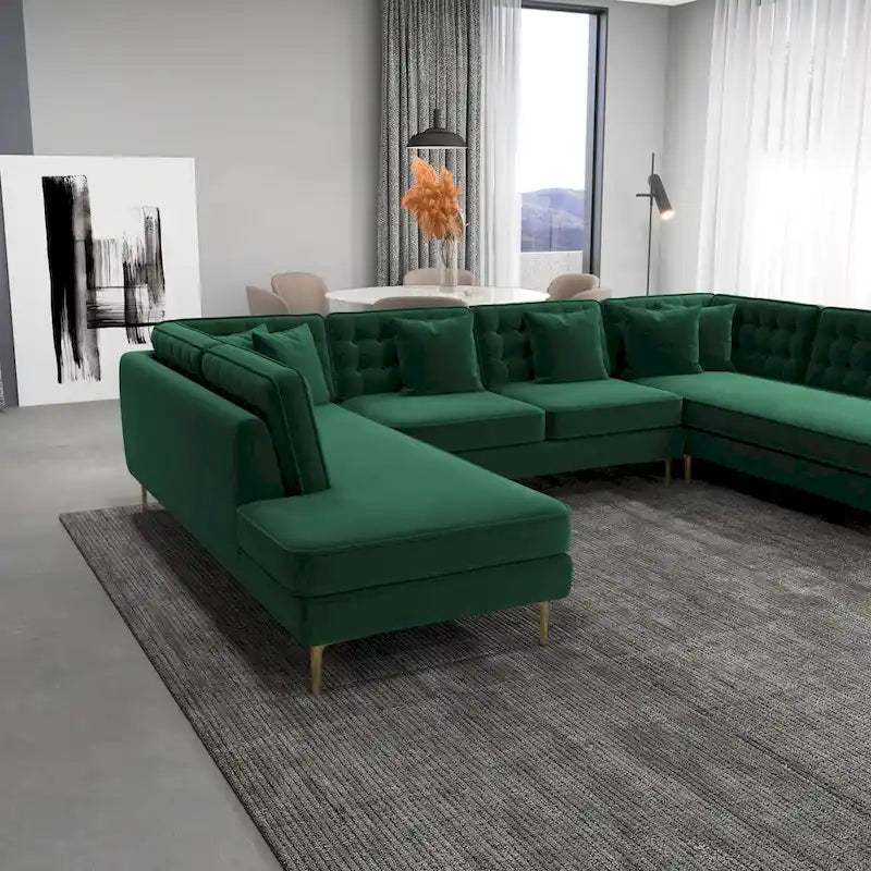 Cales Modern Living Room U-Shaped Velvet Corner Sectional Couch