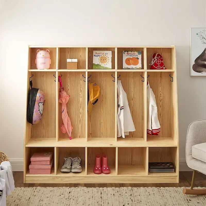MUSHOMEINC Armadietto appendiabiti da aula e zaino a 5 scomparti, appendiabiti per asilo nido, appendiabiti per cubicoli, mobili per la stanza di ingresso