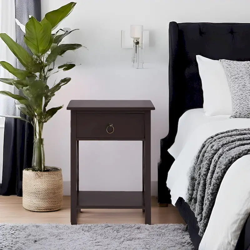 Comodino in legno con cassetto - Piccolo tavolino da notte per camere da letto