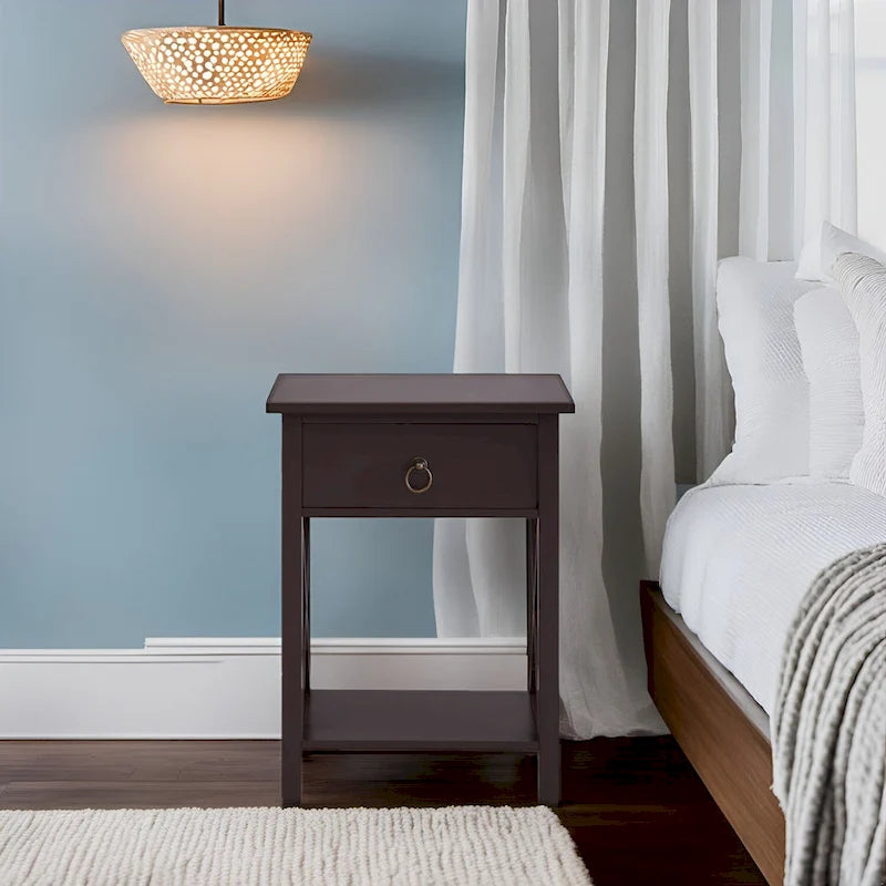 Comodino in legno con cassetto - Piccolo tavolino da notte per camere da letto