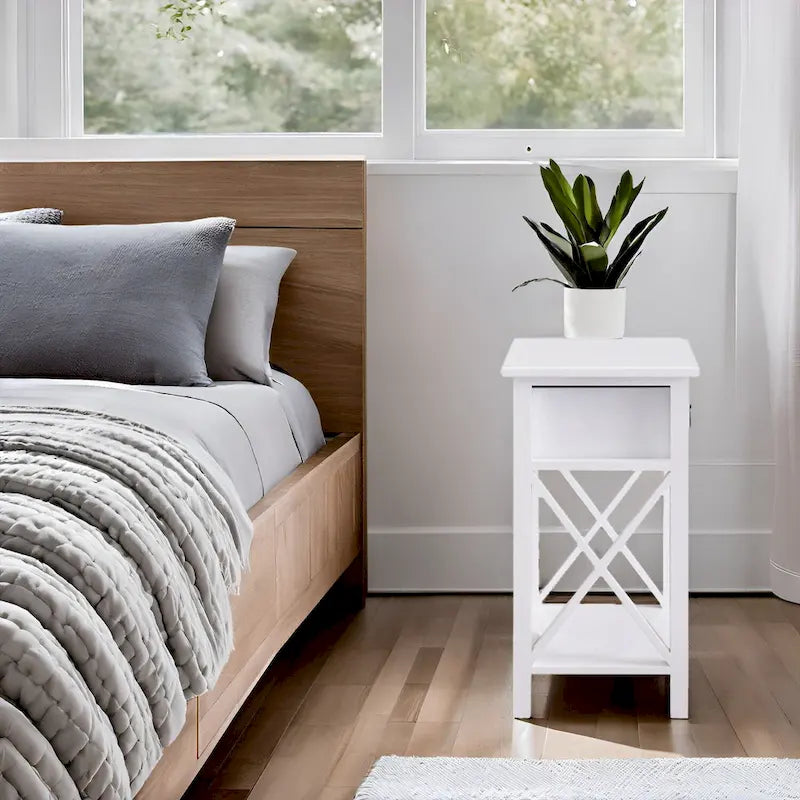 Comodino in legno con cassetto - Piccolo tavolino da notte per camere da letto