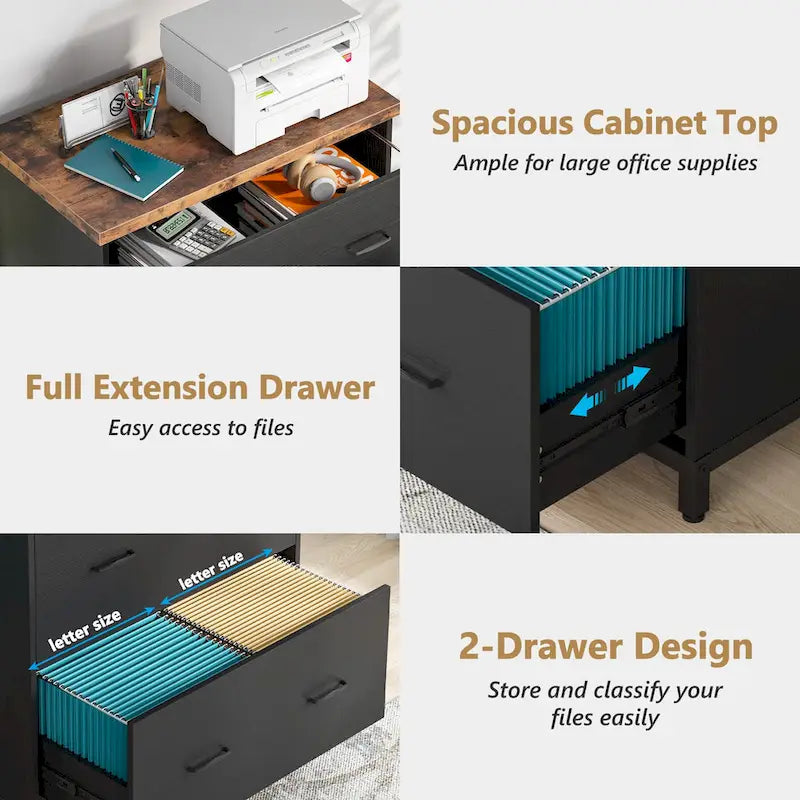 Lateral File Cabinet, 2-Drawer Filing Cabinet For Home Office
