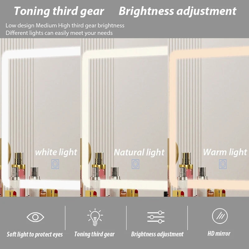 Timechee 39.4Wide Makeup Vanity Set with Stool and Touching Light Mirror - 39.4W
