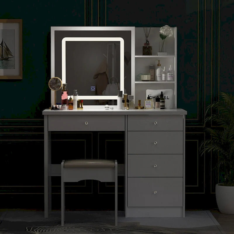 Timechee 39.4Wide Makeup Vanity Set with Stool and Touching Light Mirror - 39.4W
