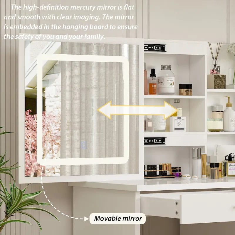 Timechee 39.4Wide Makeup Vanity Set with Stool and Touching Light Mirror - 39.4W