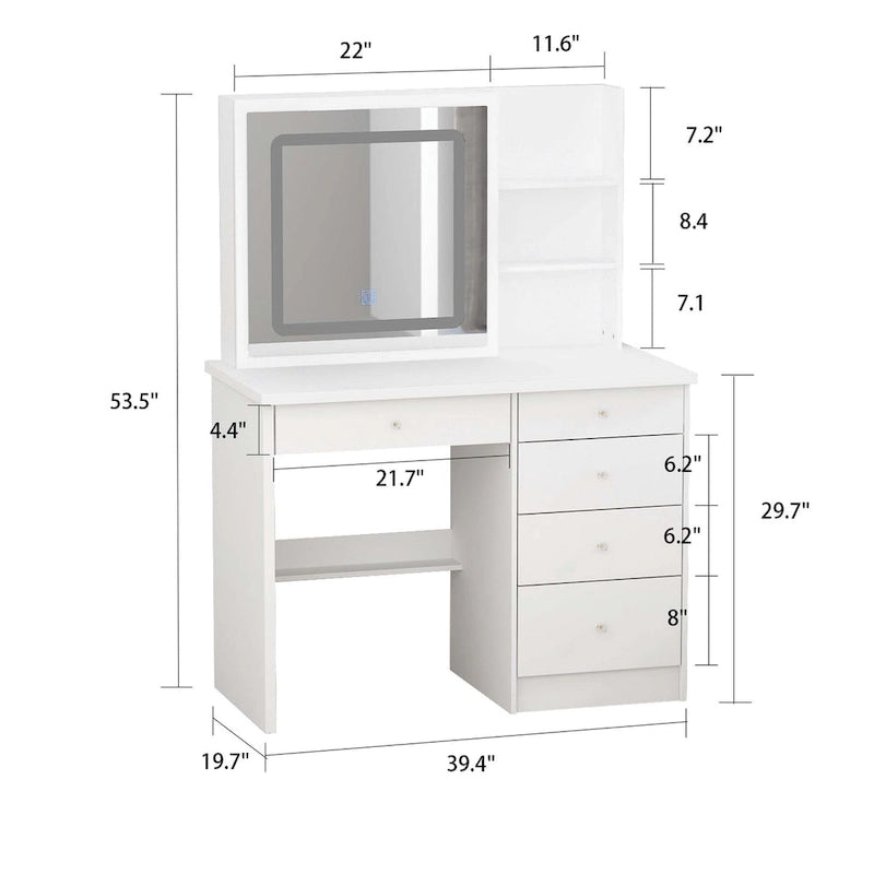 Timechee 39.4Wide Makeup Vanity Set with Stool and Touching Light Mirror - 39.4W