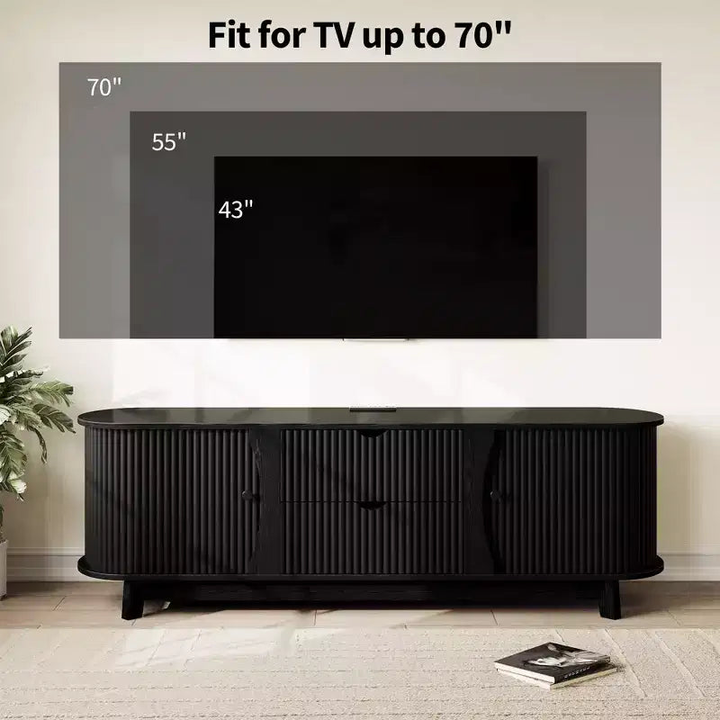 Mobile TV di metà secolo nero/marrone con 2 cassetti, per 1 camera