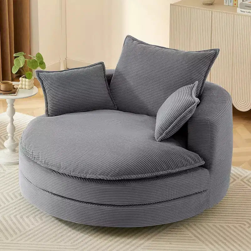 Fauteuil d'appoint pivotant à 360°, Fauteuil pivotant rond en forme de baril avec coussin pour salon