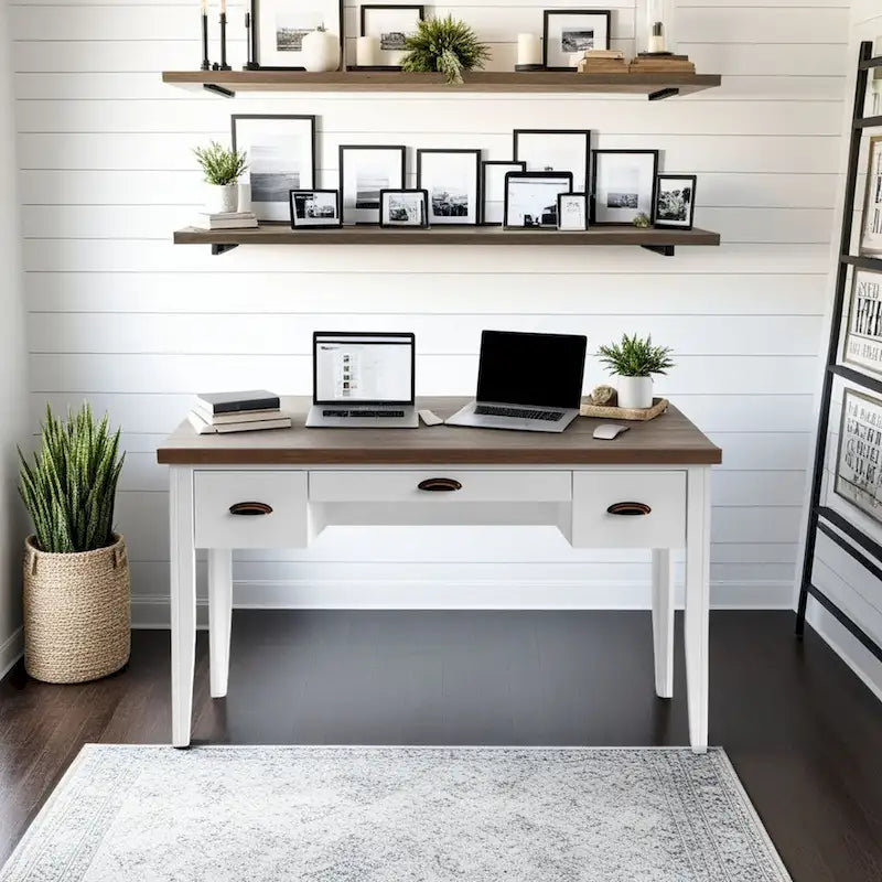 Bridgevine Home Modern Farmhouse 53 inch Writing Desk, No Assembly Required, Two-Tone Finish