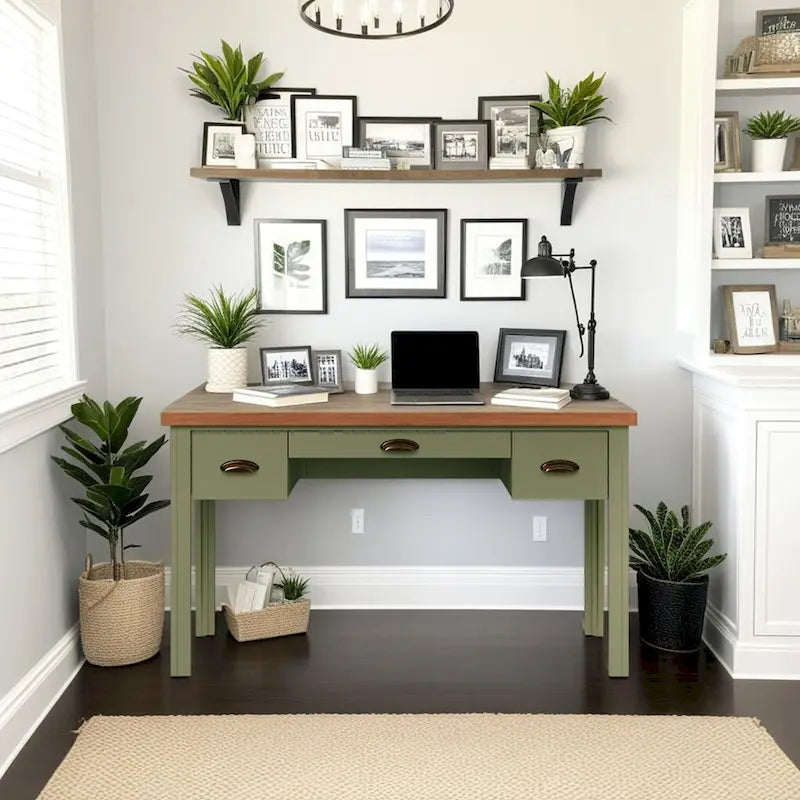 Bridgevine Home Modern Farmhouse 53 inch Writing Desk, No Assembly Required, Two-Tone Finish
