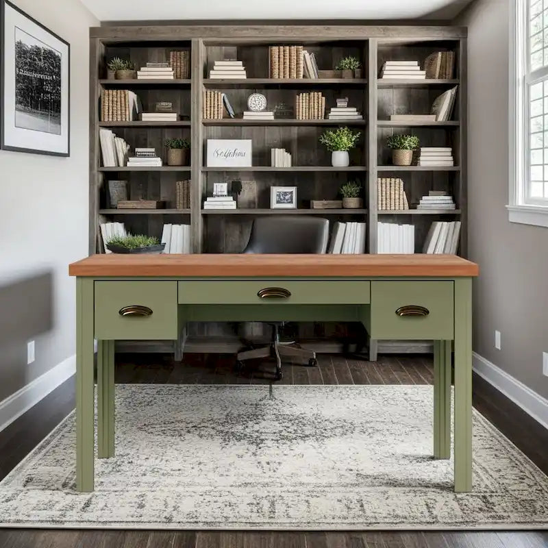 Bridgevine Home Modern Farmhouse 53 inch Writing Desk, No Assembly Required, Two-Tone Finish