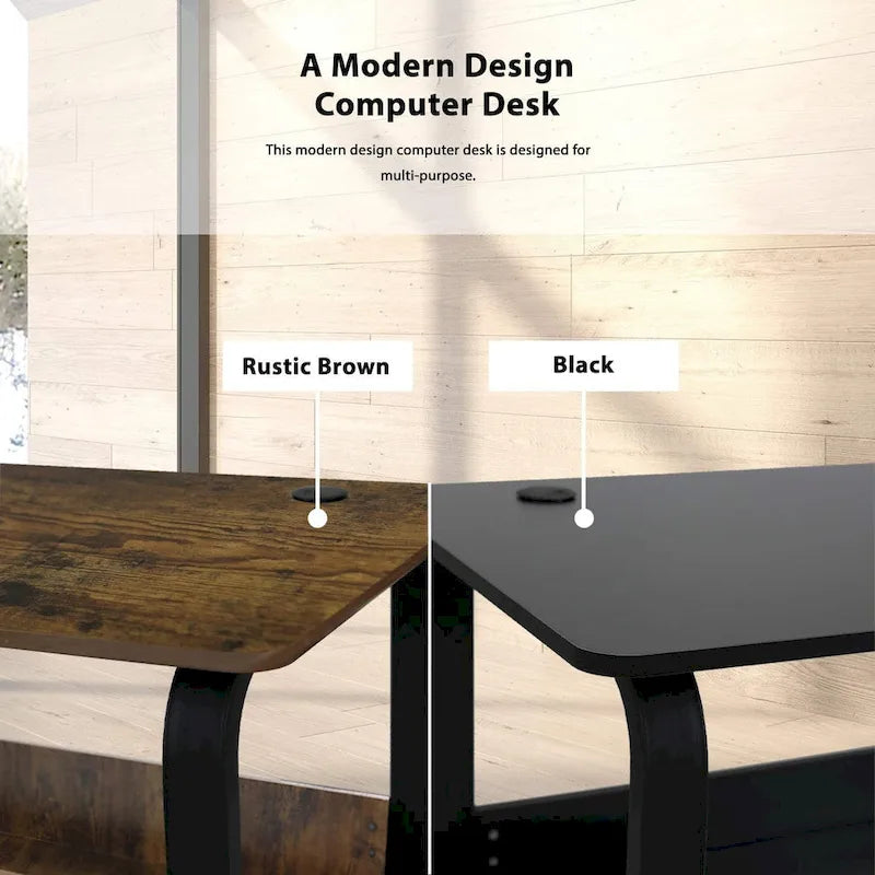 Modern Black Meatal Computer Office Desk Personal With Storage shelves