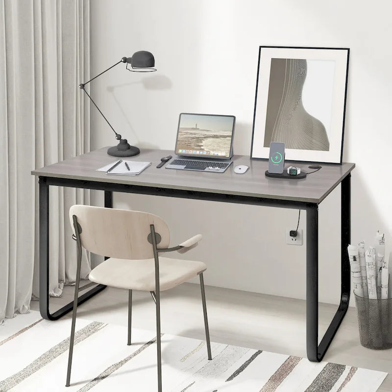 Modern Black Meatal Computer Office Desk Personal With Storage shelves