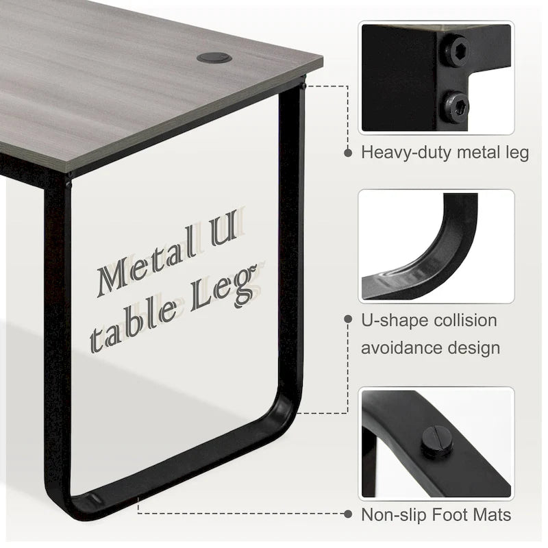 Modern Black Meatal Computer Office Desk Personal With Storage shelves
