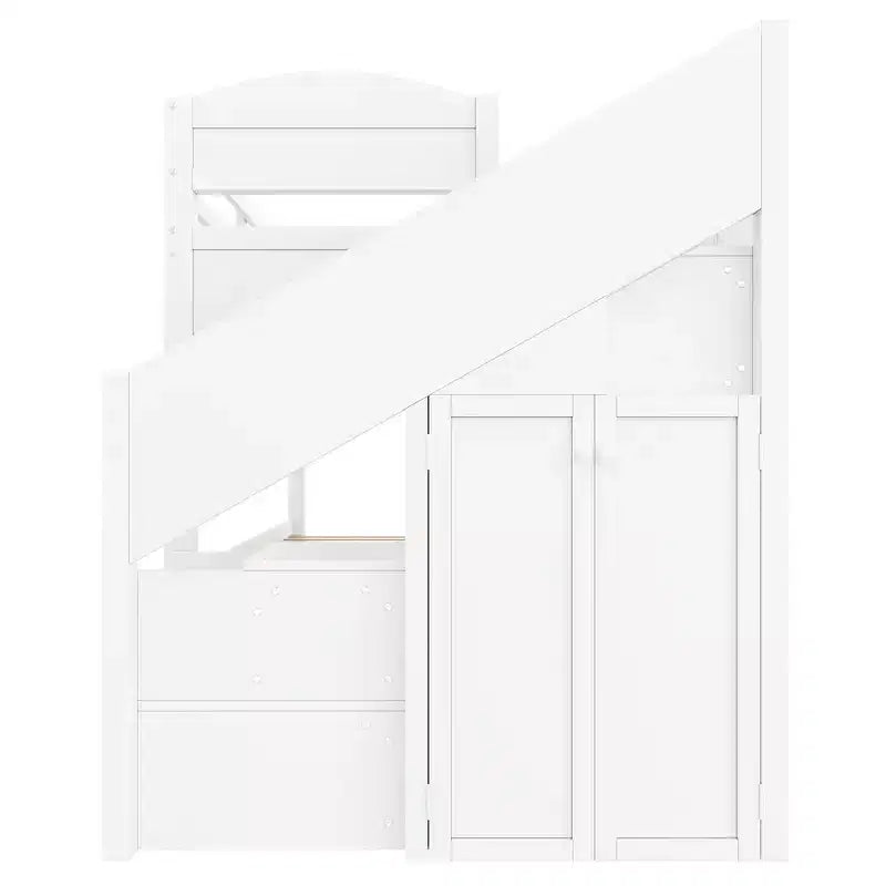 Whisen Letto a castello Twin XL con rotelle estraibili, letto a castello con contenitore, letto a castello in legno massello, scala con contenitore, armadio, 3 cassetti, per bambini