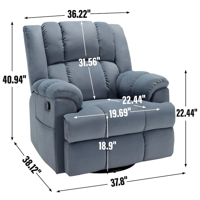 Poltrona reclinabile manuale oversize verde con girevole, dondolo e rivestimento in tessuto