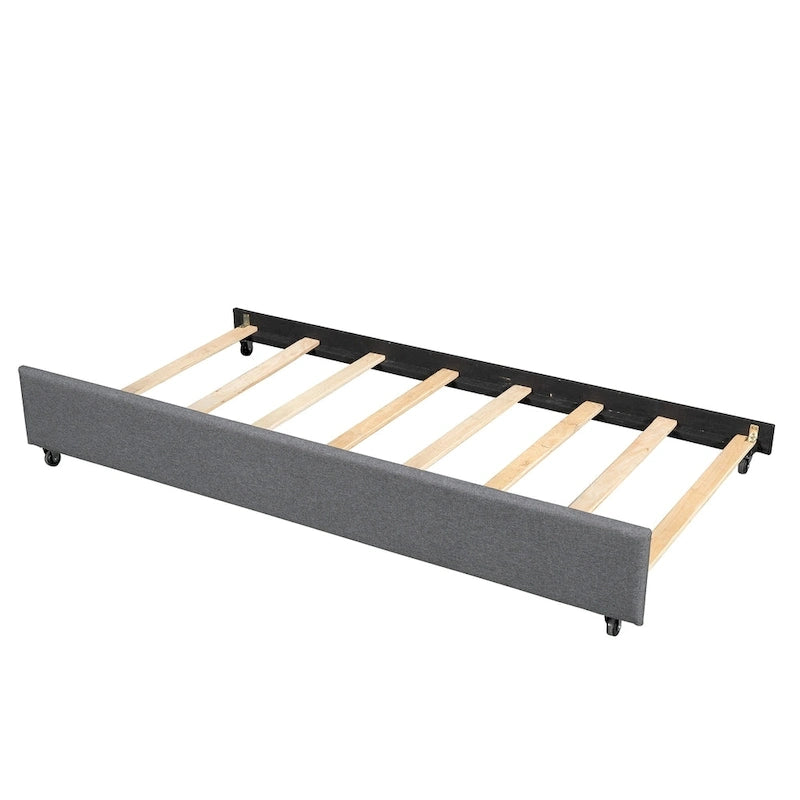 Letto a piattaforma completamente imbottito con letto estraibile, grigio