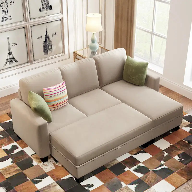 [New]81 Reversible Sectional Couch with Storage Chaise L-Shaped Sofa for Apartment Sectional Set ,Sectional Sofa with Ottoman,N