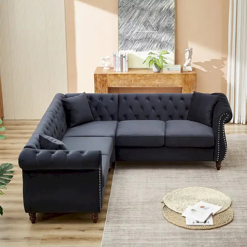 Divano angolare di grandi dimensioni da 212 cm, Divano Sezionale a L, Divani angolari a 5 posti con 3 cuscini per Soggiorno, Camera da letto, Appartamento