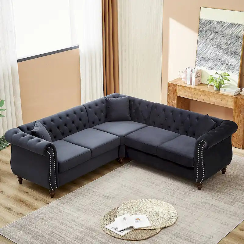 Divano angolare di grandi dimensioni da 212 cm, Divano Sezionale a L, Divani angolari a 5 posti con 3 cuscini per Soggiorno, Camera da letto, Appartamento