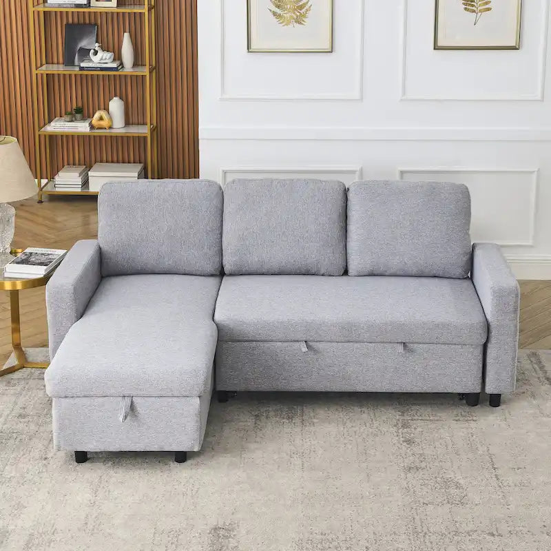 FX 78.8 Reversible Sleeper Combo Sofa with Pullout Bed, Comfortable Linen L-Shaped Combo Sofa Sofa Bed, Living Room Furniture S