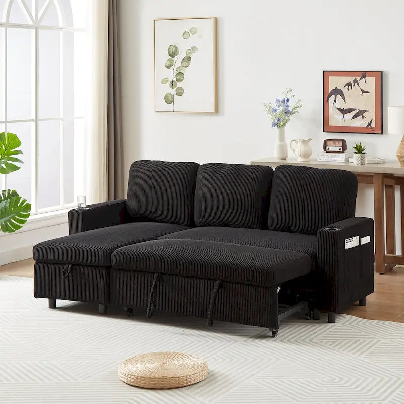 FX 78.8 Reversible Sleeper Combo Sofa with Pullout Bed, Comfortable Linen L-Shaped Combo Sofa Sofa Bed, Living Room Furniture S