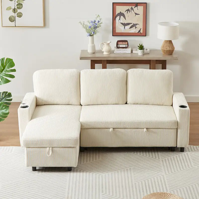 FX 78.8 Reversible Sleeper Combo Sofa with Pullout Bed, Comfortable Linen L-Shaped Combo Sofa Sofa Bed, Living Room Furniture S