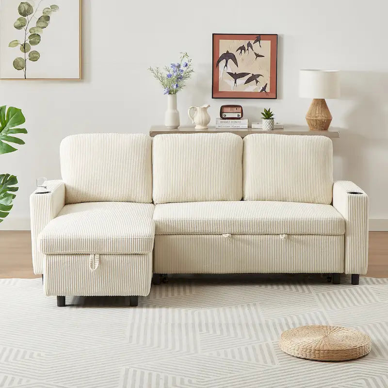 FX 78.8 Reversible Sleeper Combo Sofa with Pullout Bed, Comfortable Linen L-Shaped Combo Sofa Sofa Bed, Living Room Furniture S