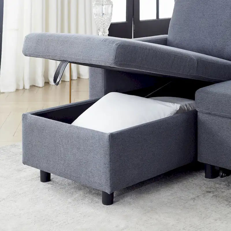 FX 78.8 Reversible Sleeper Combo Sofa with Pullout Bed, Comfortable Linen L-Shaped Combo Sofa Sofa Bed, Living Room Furniture S