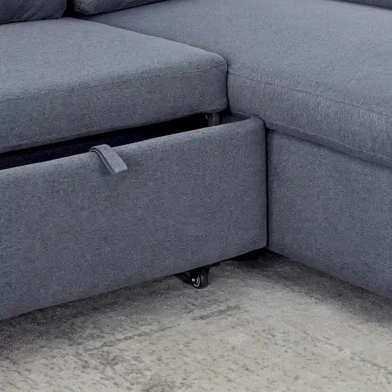 FX 78.8 Reversible Sleeper Combo Sofa with Pullout Bed, Comfortable Linen L-Shaped Combo Sofa Sofa Bed, Living Room Furniture S