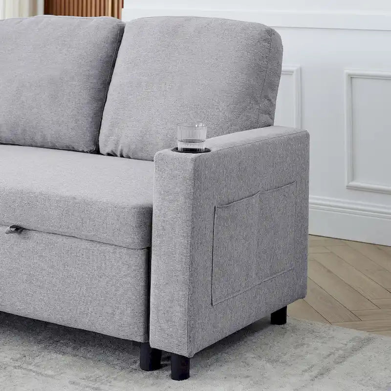 FX 78.8 Reversible Sleeper Combo Sofa with Pullout Bed, Comfortable Linen L-Shaped Combo Sofa Sofa Bed, Living Room Furniture S