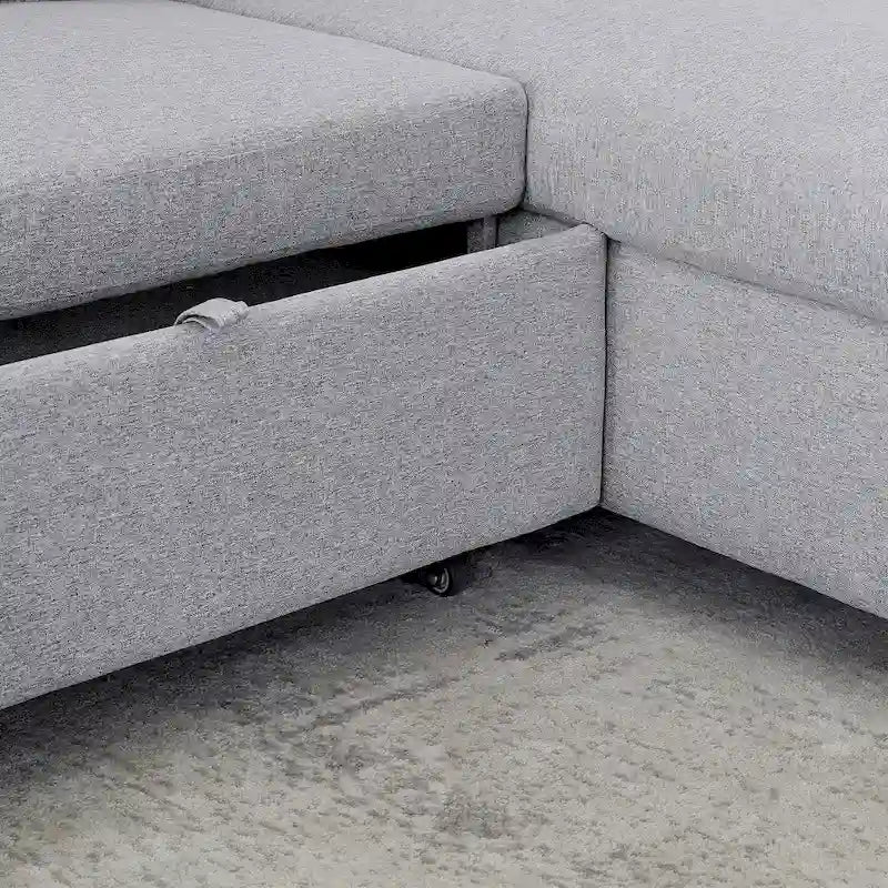 FX 78.8 Reversible Sleeper Combo Sofa with Pullout Bed, Comfortable Linen L-Shaped Combo Sofa Sofa Bed, Living Room Furniture S