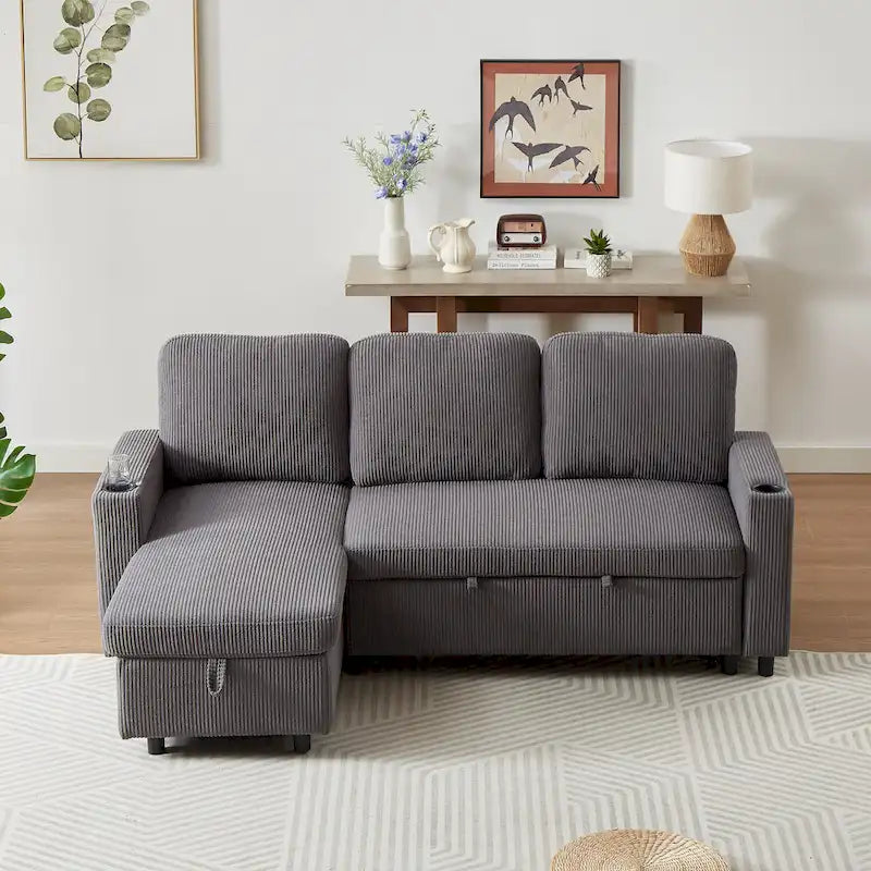FX 78.8 Reversible Sleeper Combo Sofa with Pullout Bed, Comfortable Linen L-Shaped Combo Sofa Sofa Bed, Living Room Furniture S