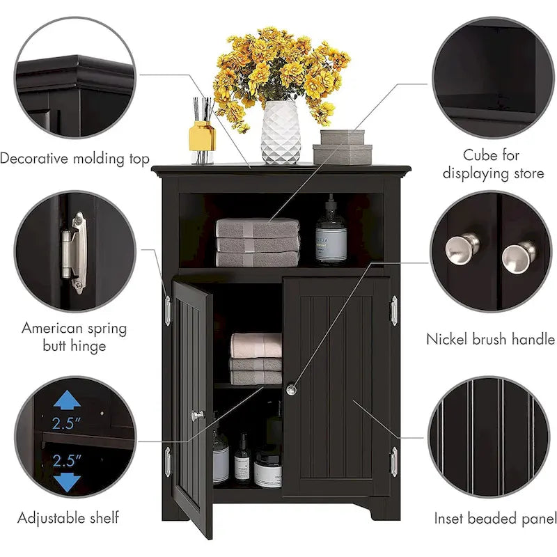 UTEX Corner Free Storage Cabinet, Bathroom Floor Corner Cabinet with Doors and Shelves for Bathroom, Kitchen, Living Room, White