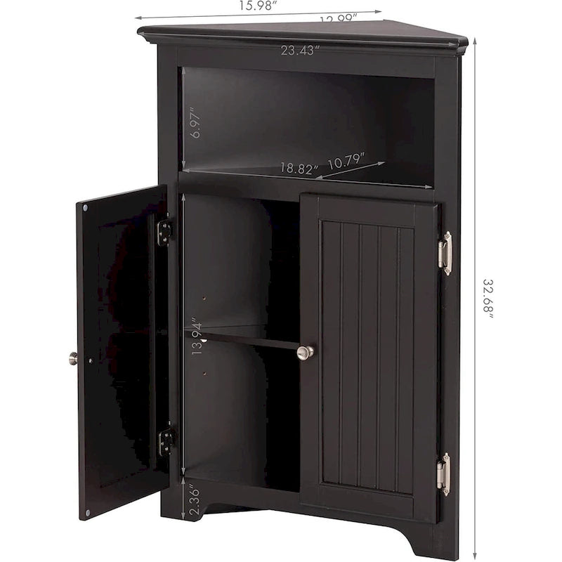 UTEX Corner Free Storage Cabinet, Bathroom Floor Corner Cabinet with Doors and Shelves for Bathroom, Kitchen, Living Room, White