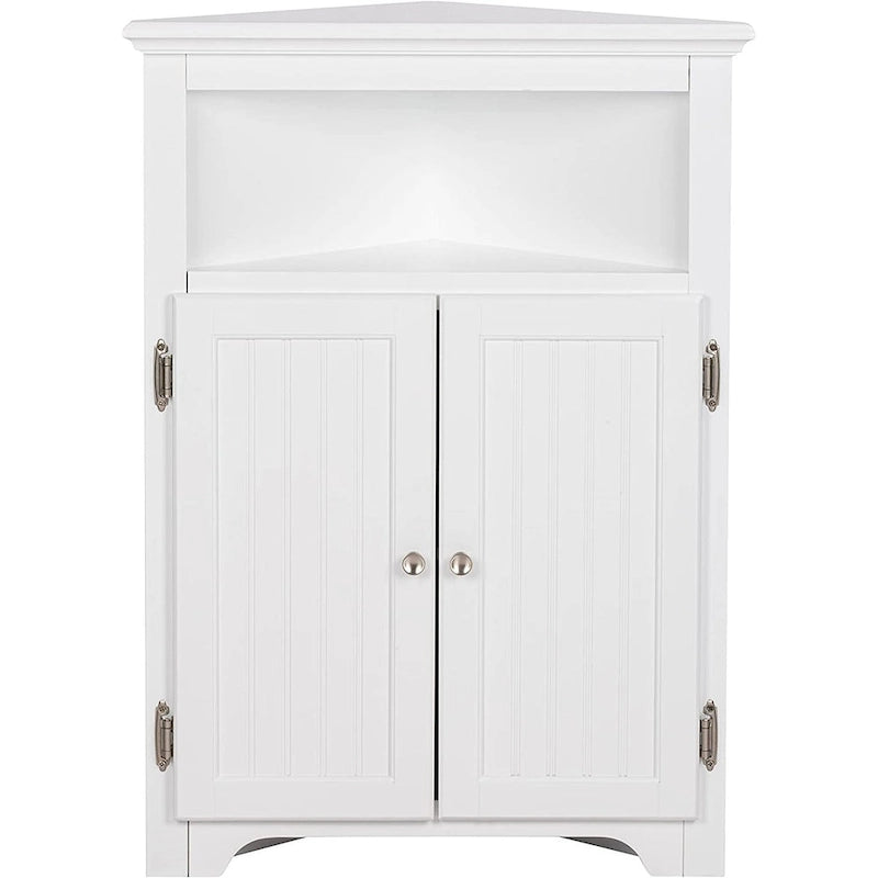 UTEX Corner Free Storage Cabinet, Bathroom Floor Corner Cabinet with Doors and Shelves for Bathroom, Kitchen, Living Room, White