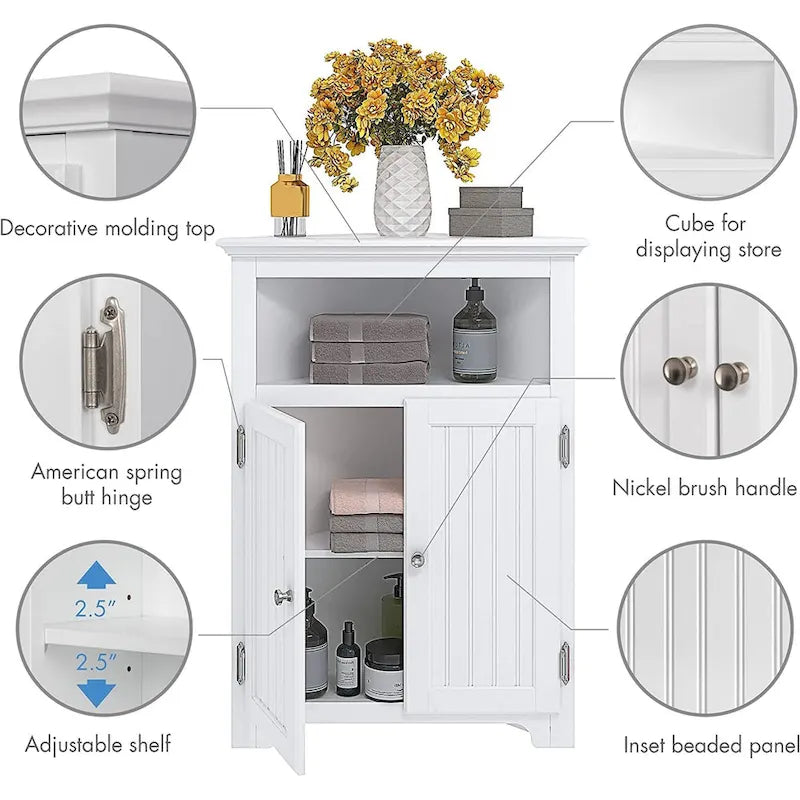 UTEX Corner Free Storage Cabinet, Bathroom Floor Corner Cabinet with Doors and Shelves for Bathroom, Kitchen, Living Room, White