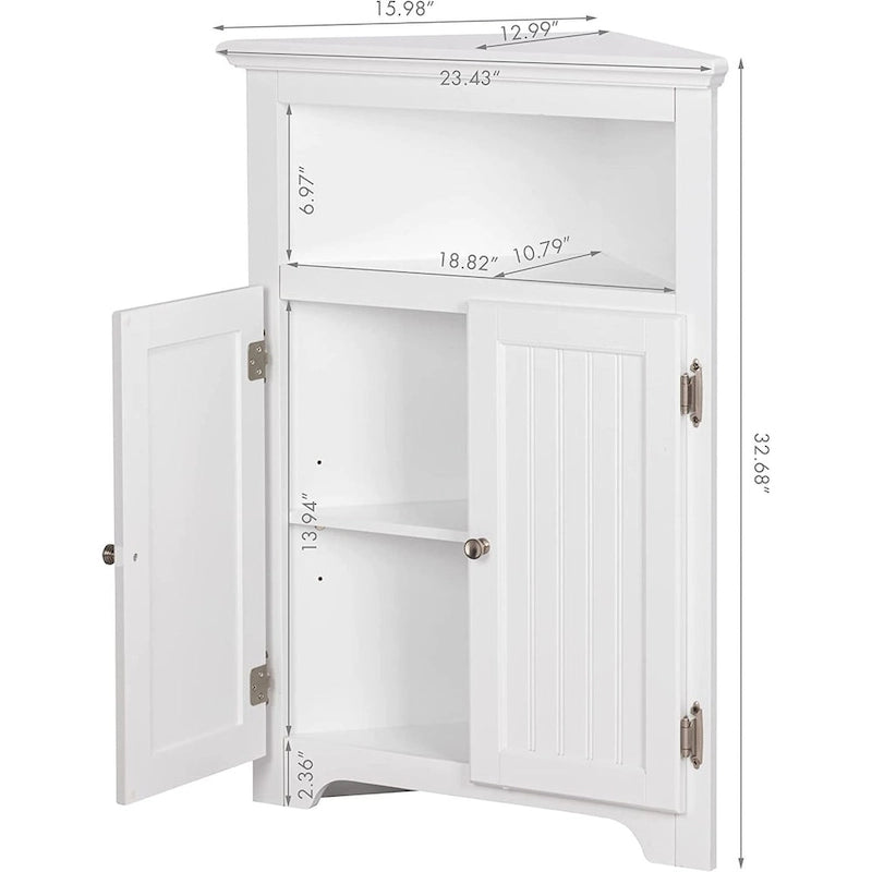 UTEX Corner Free Storage Cabinet, Bathroom Floor Corner Cabinet with Doors and Shelves for Bathroom, Kitchen, Living Room, White