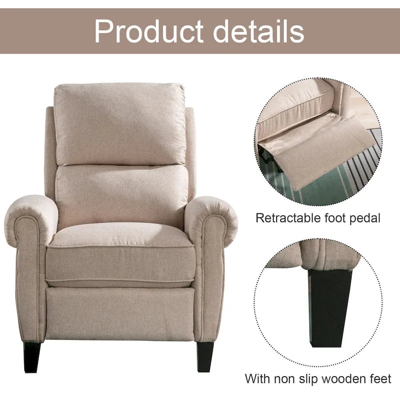 Chenille Upholstered Push Back Recliner with Solid Footrest