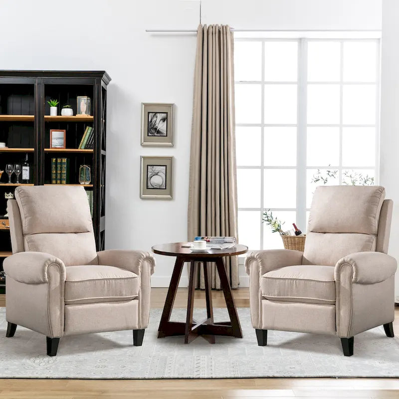 Chenille Upholstered Push Back Recliner with Solid Footrest