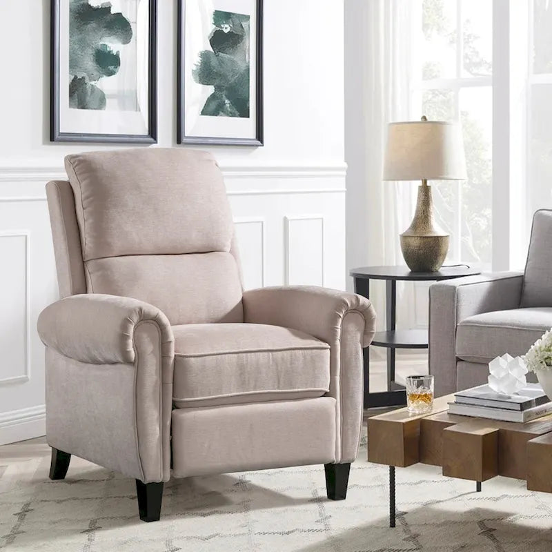 Chenille Upholstered Push Back Recliner with Solid Footrest