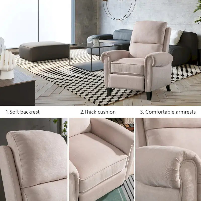 Chenille Upholstered Push Back Recliner with Solid Footrest