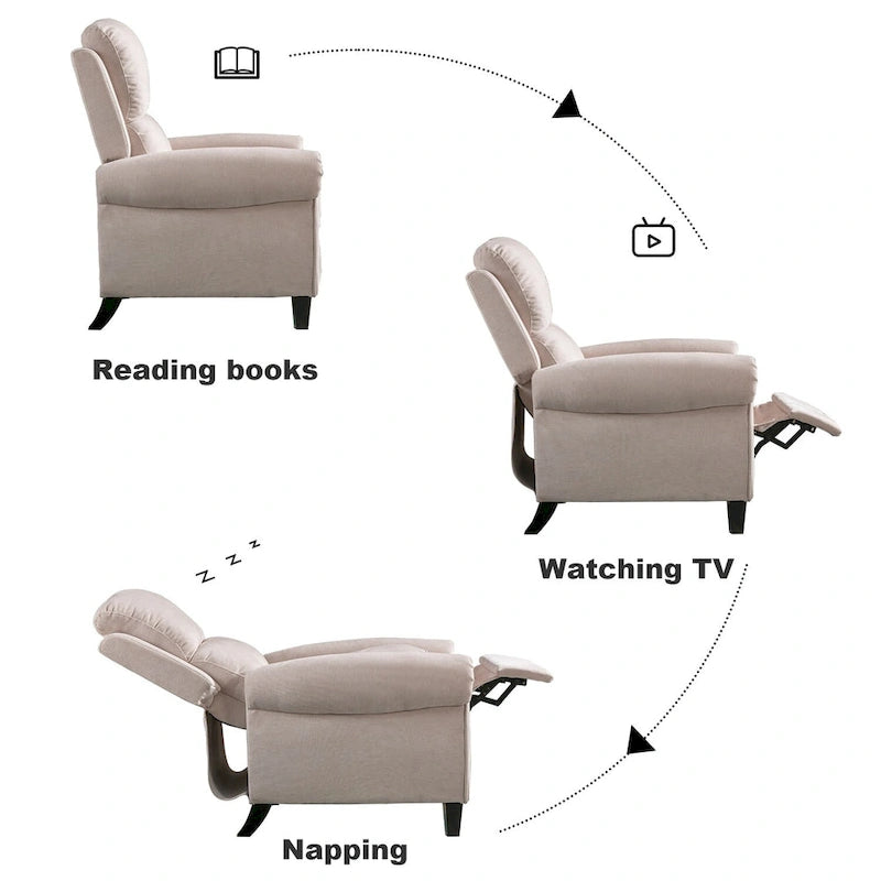 Chenille Upholstered Push Back Recliner with Solid Footrest