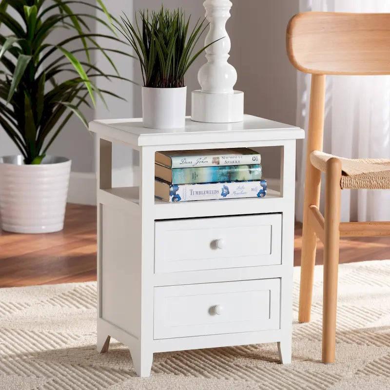 Baxton Studio Karsen Modern and Contemporary White Finished Wood 2-Drawer End Table