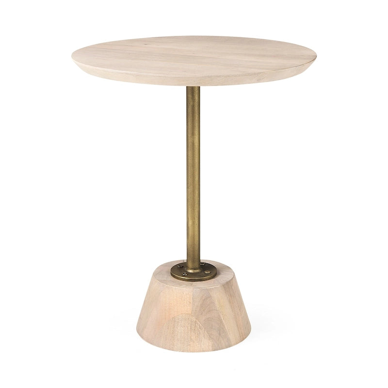 Maxwell Dark Brown Wood w/Black Metal Pedestal Round Side Table