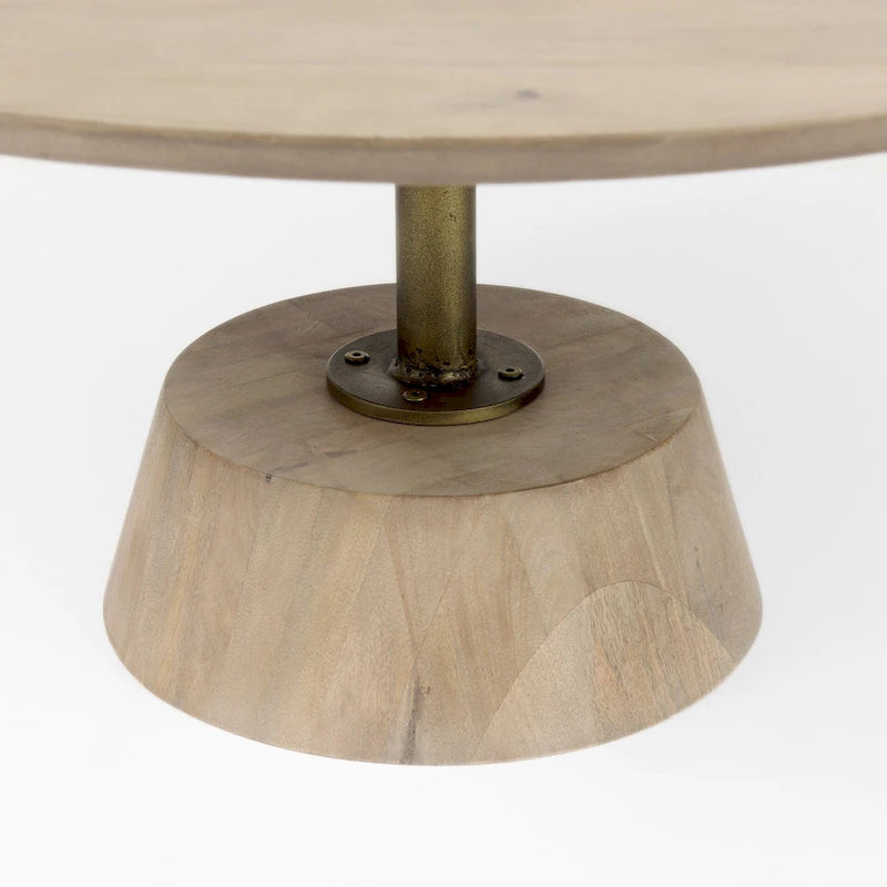 Maxwell Dark Brown Wood w/Black Metal Pedestal Round Side Table