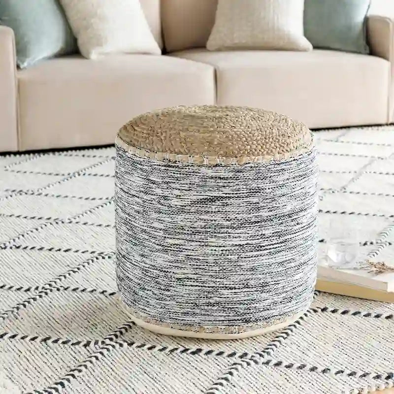 Livabliss Lilia Coastal 18-inch Cylinder Pouf