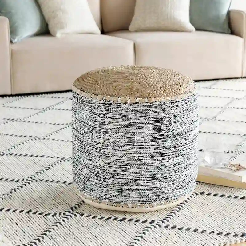 Livabliss Lilia Coastal 18-inch Cylinder Pouf